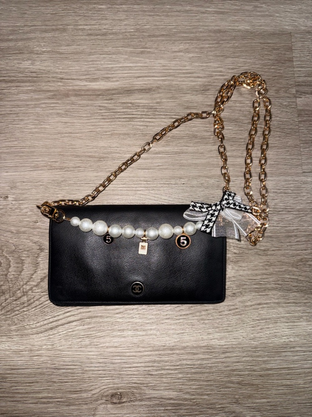 Authentic CHANEL Black Wallet with Unbranded Crossbody Chain